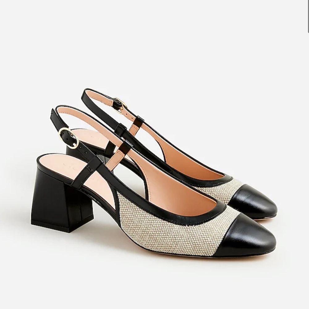 J. Crew Layne Cap Toe Block Heels in Spanish Canvas 8